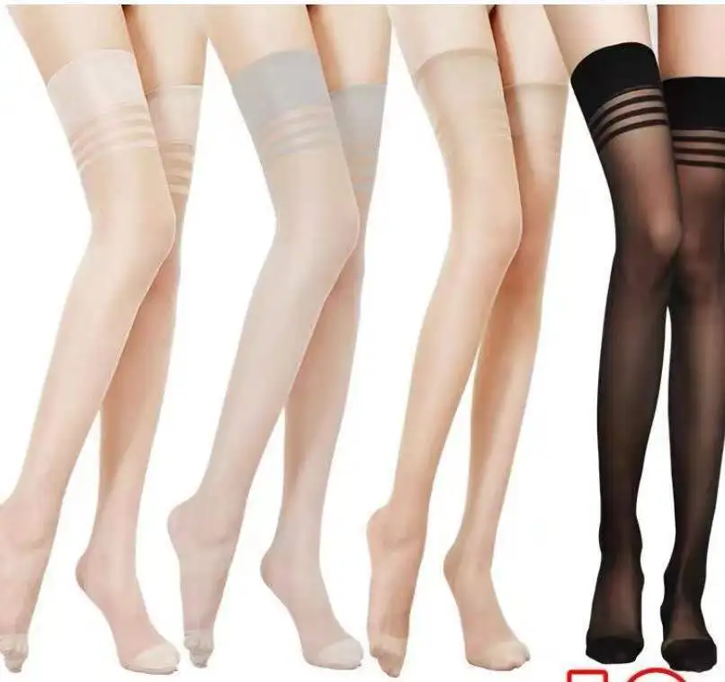 15D Silk Ultra Thin 5 Anti Slip Bands Transparent Sheer Sexy Thigh High Stockings Compression Slimming Socks