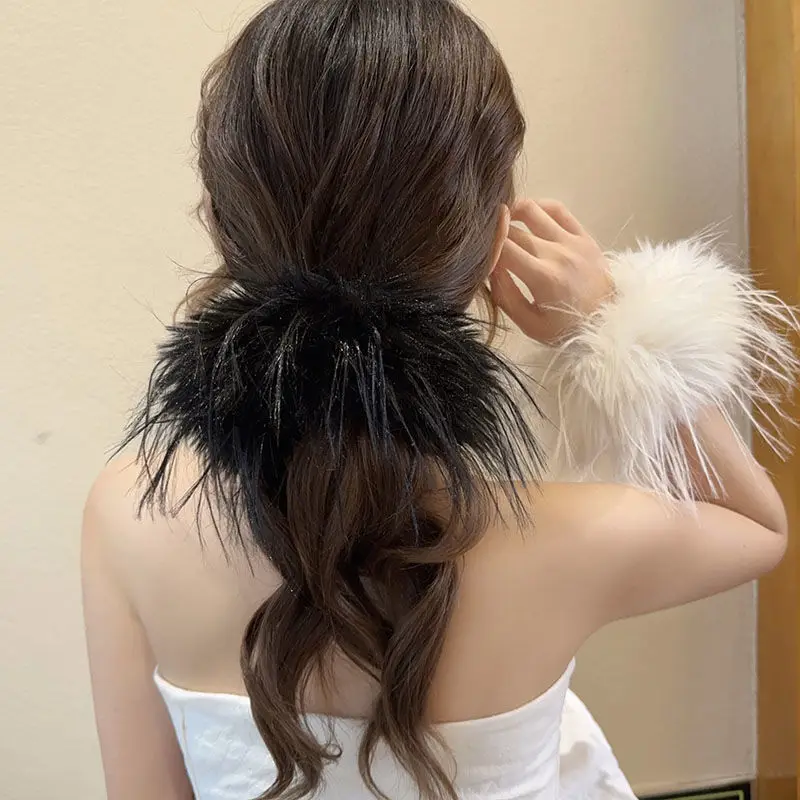 Women Feather Ostrich Feather Cuffs Wrist Sleeve New Plush Hair Ring Slap Bracelets Headdress