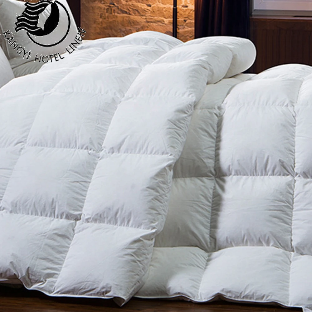 2021 Wholesale Hotel White Plain Goose Feather Quilt Bed Duvet Set