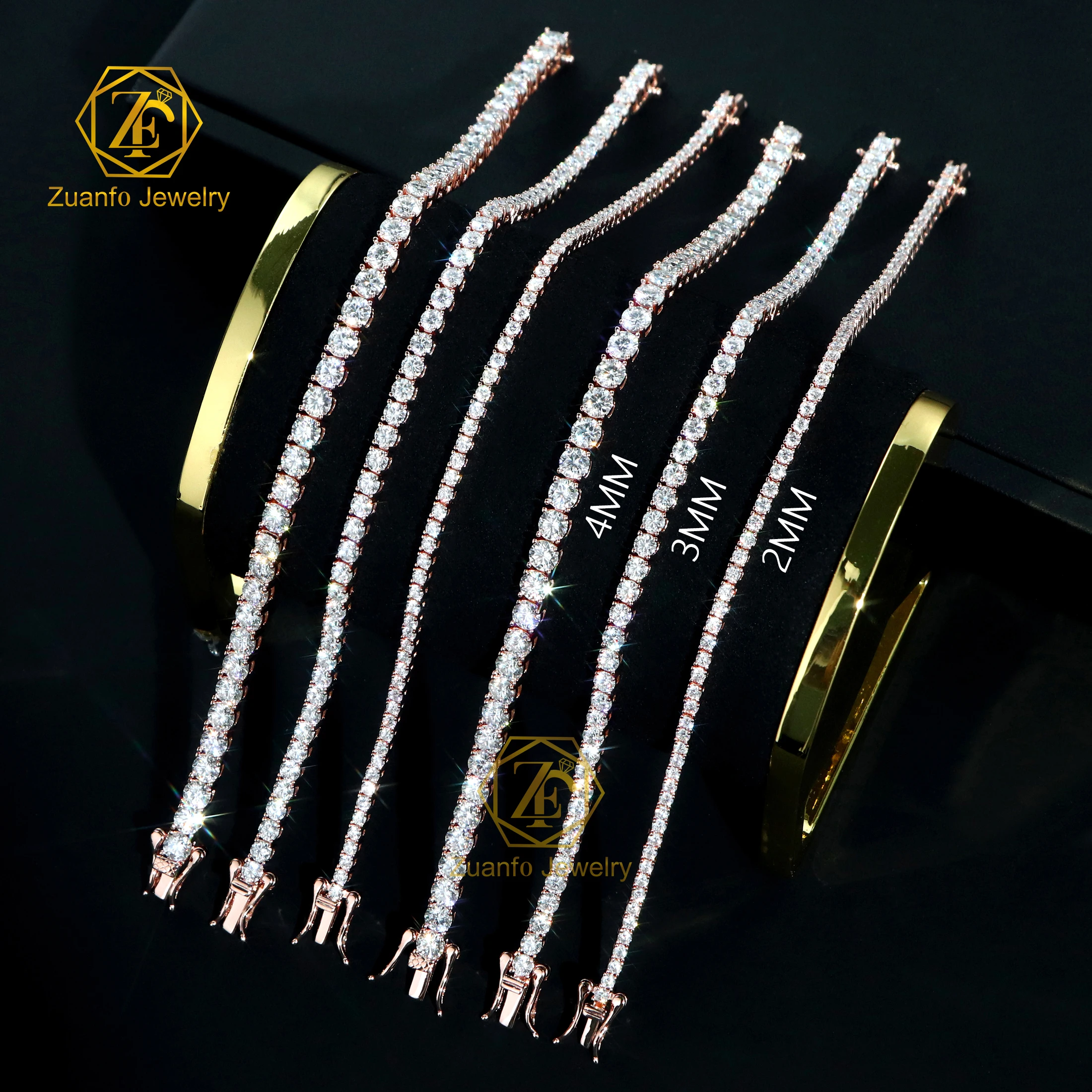 Large stock 2mm-6.5mm tennis bracelet link chain hiphop men women ice out diamond silver 925 vvs moissanite tennis bracelet