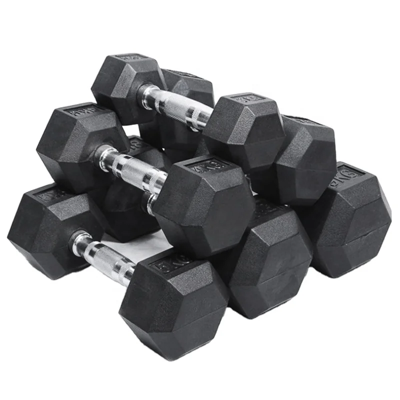 
2021 hot sale gym work out 2~50kg rubber hex dumbbells 