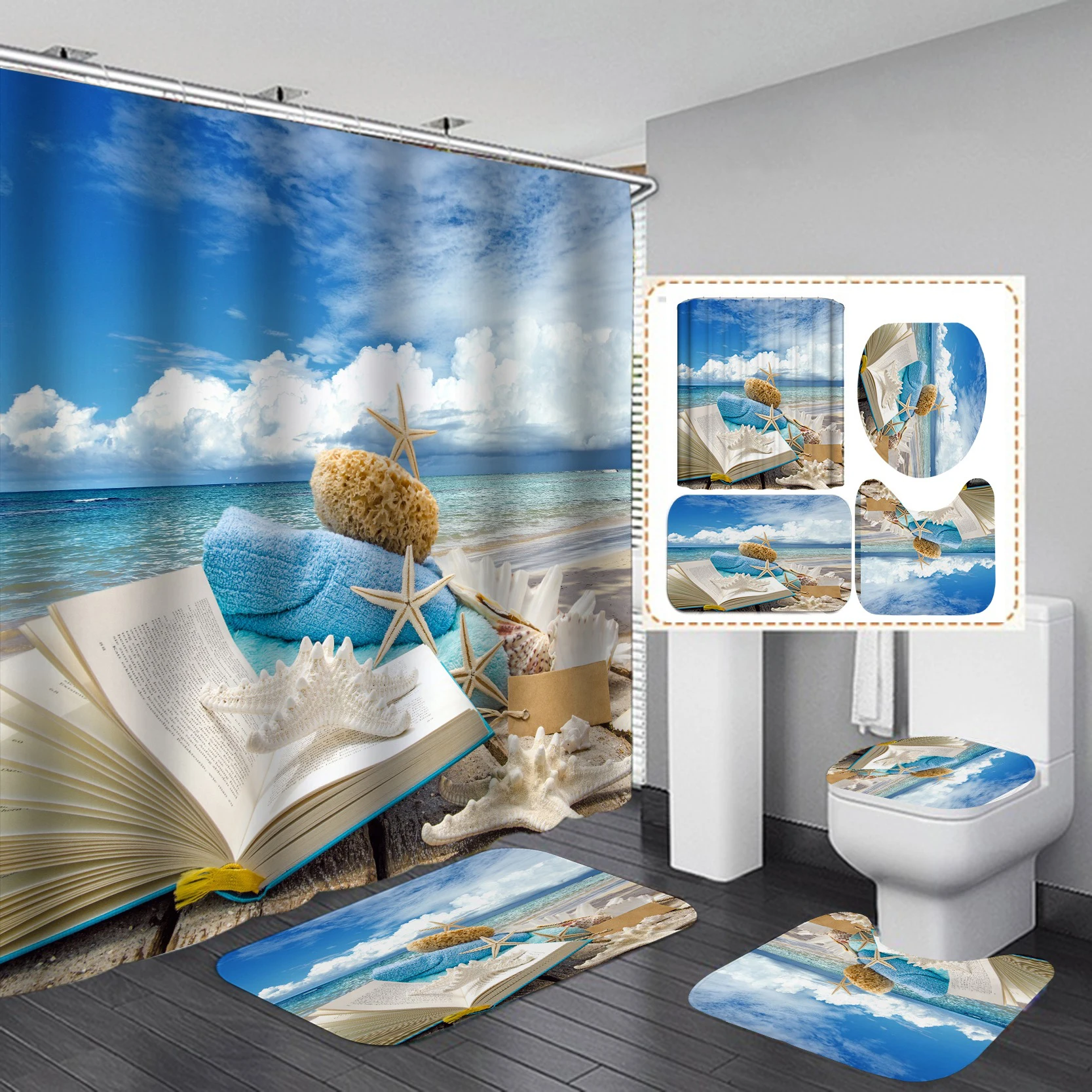 
Fashion Design Your Own 4pcs Bathroom Rug Set Waterproof Shower Curtains 