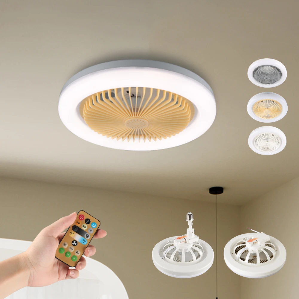 New AC110-265V 30W Indoor Ceiling Fan Light Wind Speed E27 Ceiling Remote Control Fans LED PC 80 with Light Adjustable 3 Color 3