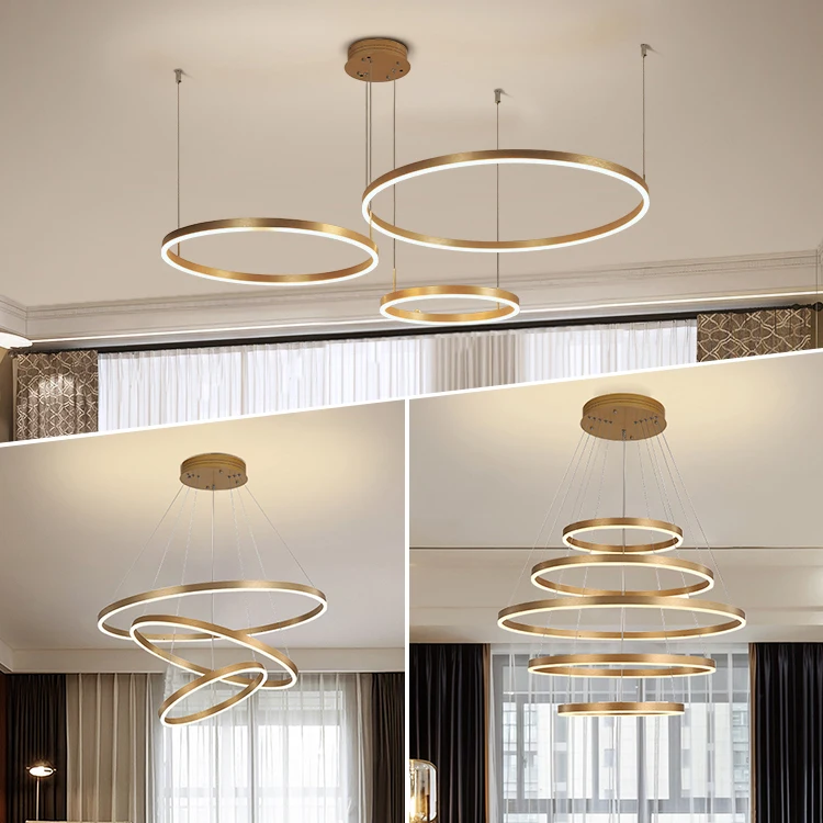 DLSSLIGHTING Restaurant Living Room Hanging Lamp Golden Circle Nordic Modern LED Chandelier Pendant