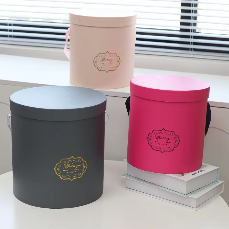 3 pcs Luxury Velvet Flower Gift Box round Bucket Flowers Gifts Boxes Set Packaging