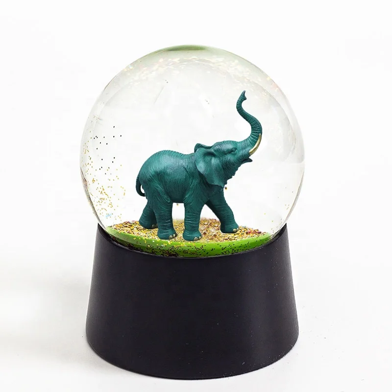 Customizable 100mm Resin Elephant with Bird & Monkey Water Ball Statues Animal Snow Globe Tabletop Figurine Home Decor