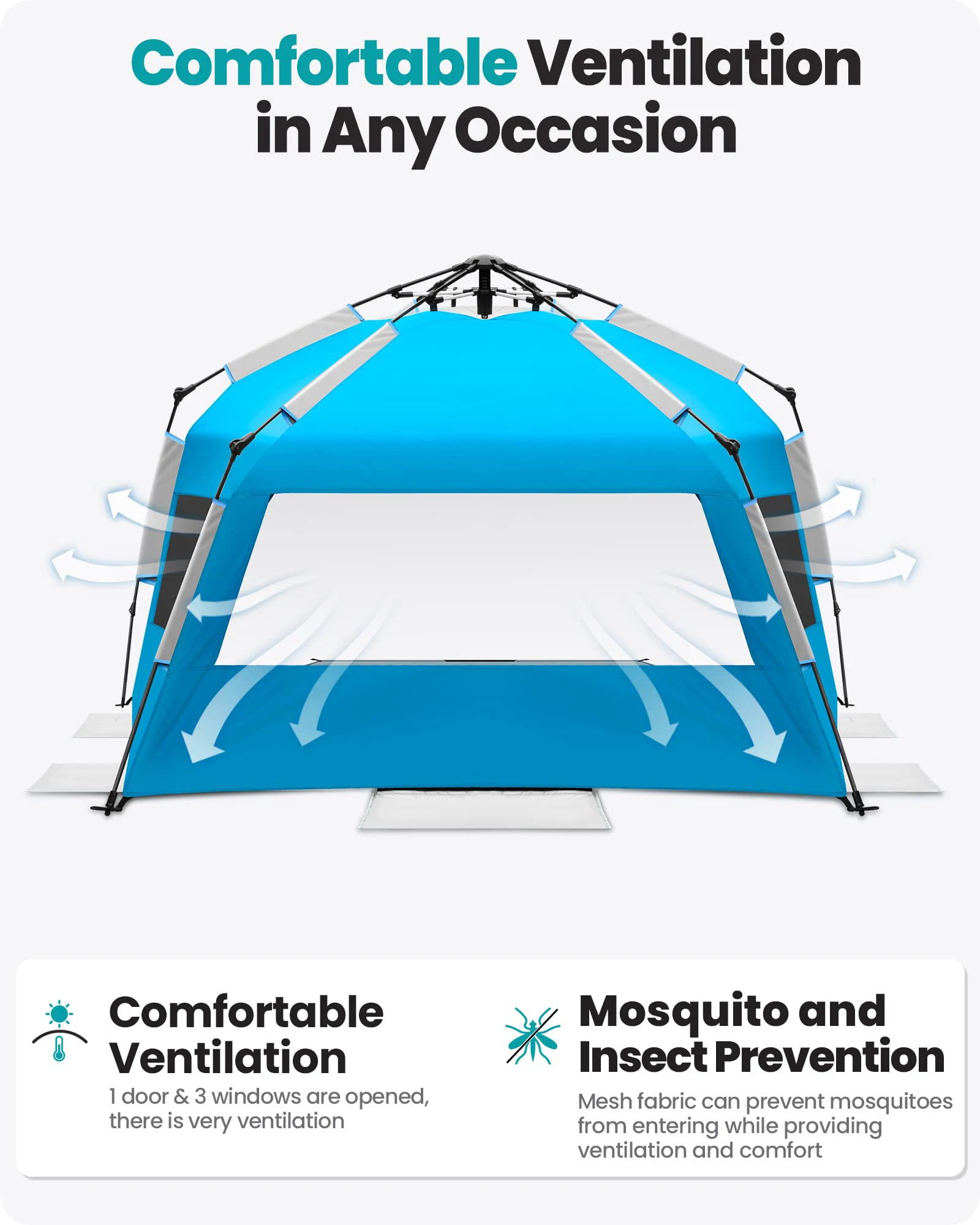 Portable UPF 50+ UV Protected Pop Tent Beach Shade Sun Shelter for 4-6 People Easy Setup Blackout Feature Outdoor Application