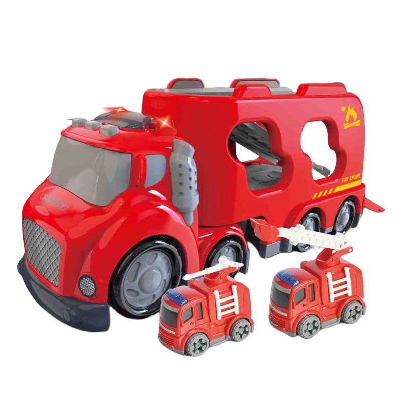 New Plastic cartoon toy fire trucks with light sound slide friction tractor-trailer set kids trailer toys for kids