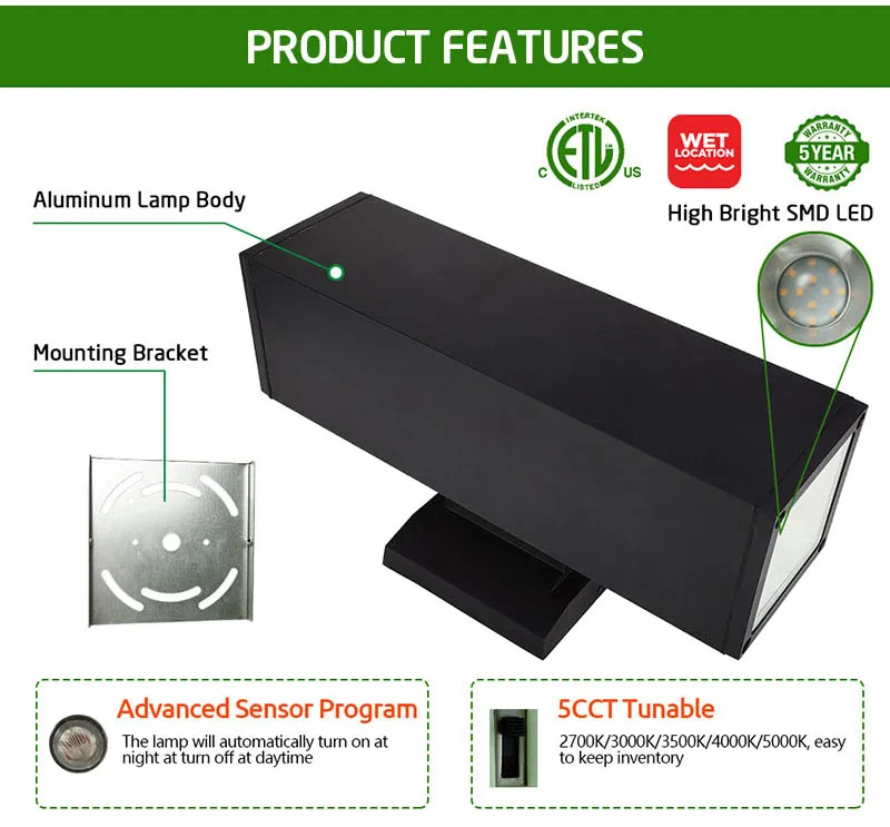 5CCT Switchable and Sensor Dusk to Dawn Garden led Wall Lights Sconce for Interior and Outdoor