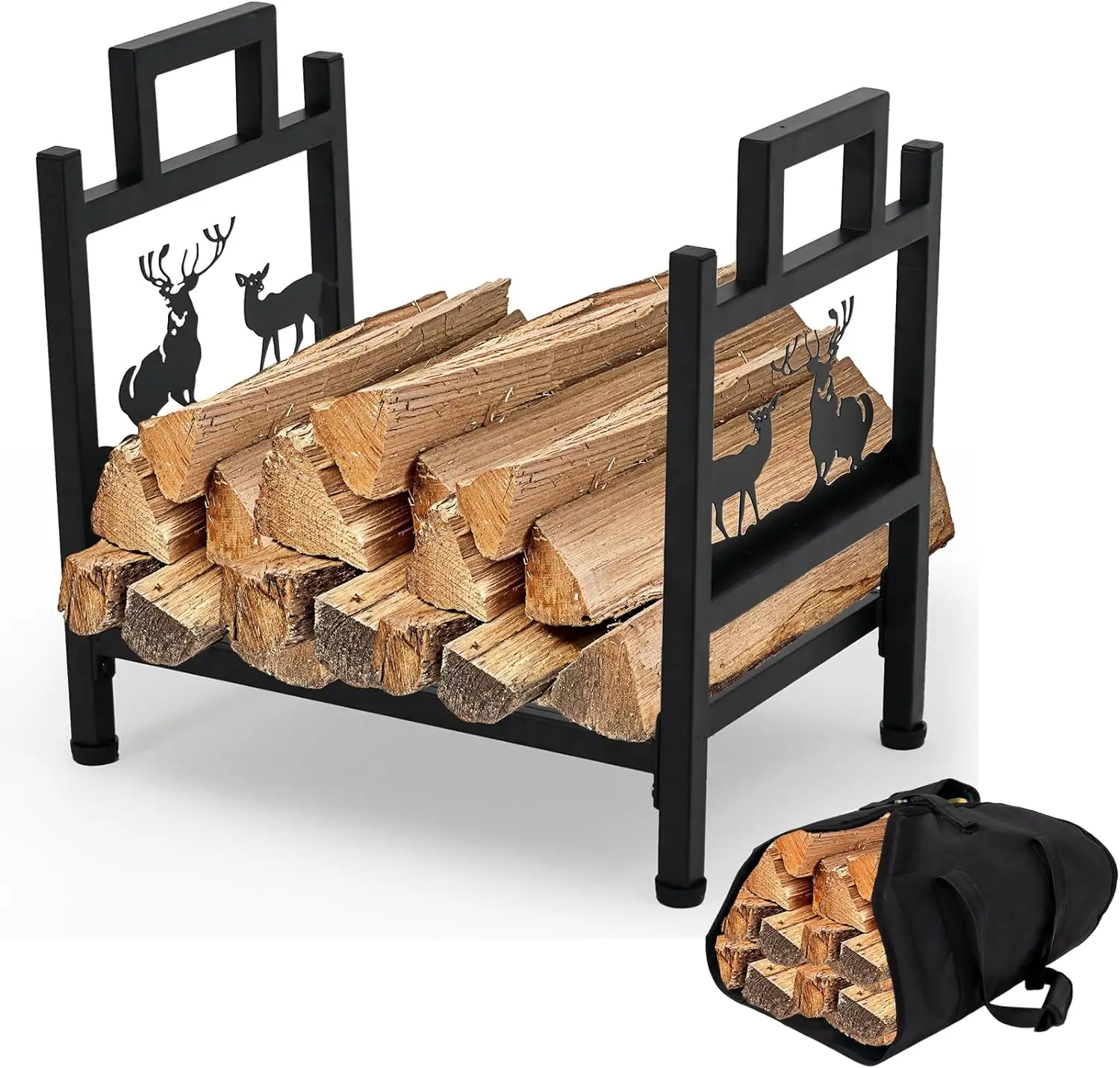Danlong 17 inch outdoor mini rusty metal firewood storage rack bracket with  bag inside,firewood holder with cover