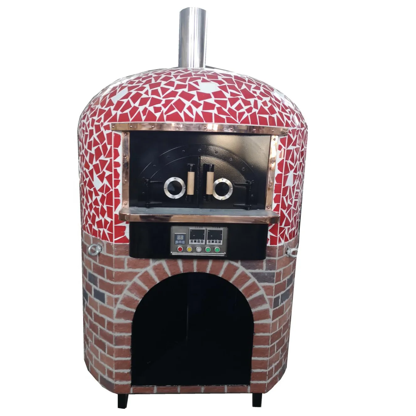 Top red white bricks bottom decorative bricks electrically heated pizza oven