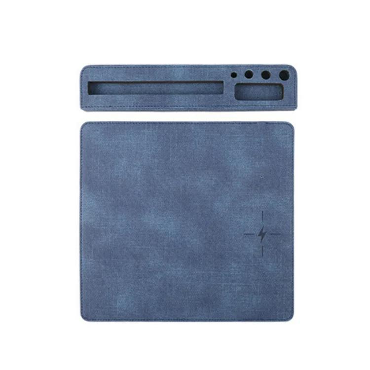 Factory wholesale custom logo anti skid phone QI wireless charging pu leather mouse pad with pen holder