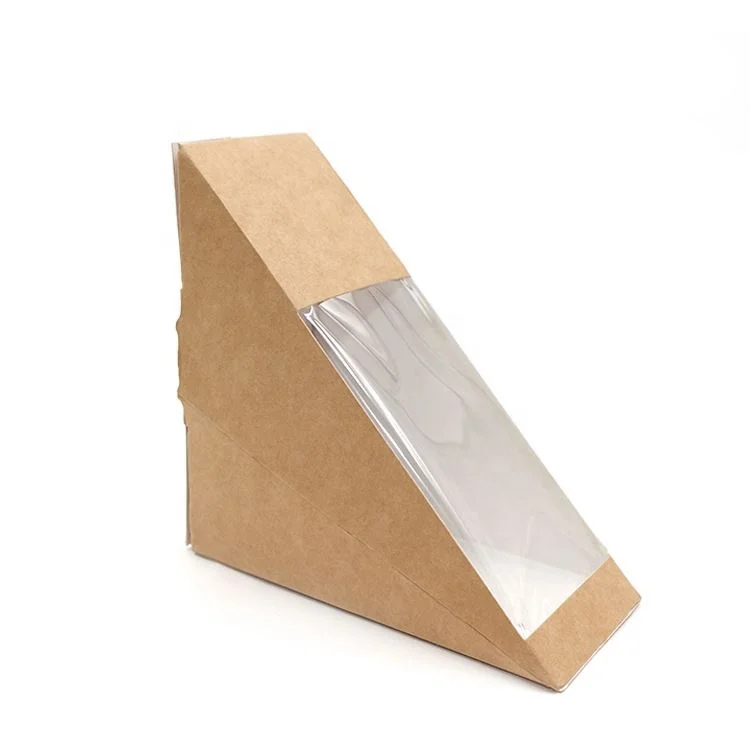 With Window Triangle Sandwich Box for Packaging Kraft Paper Sandwich Package Sandwich Eco Friendly Box Customized Design Accept