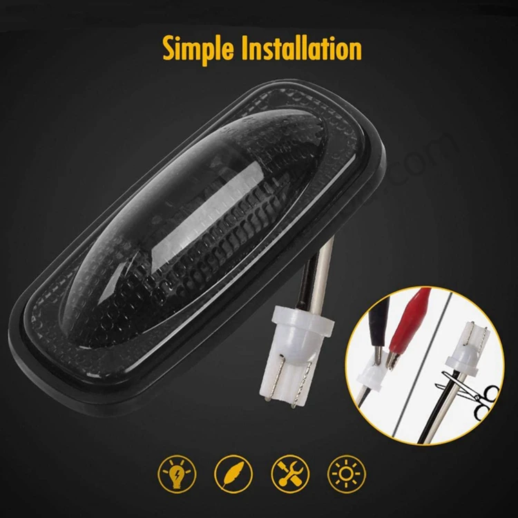 HST-20171 Amber Red 3.4 Inch Fender Marker Smoked Lens 3 LED Side Marker Lights Replacement For Dodge RAM 2500 3500 HD Trucks He