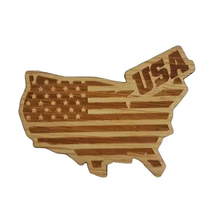 Customized creative Bamboo wood laser engraved USA landmark building souvenir fridge magnet