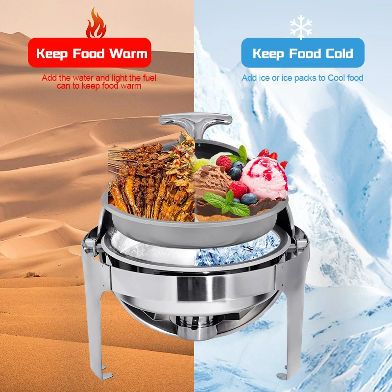 DaoSheng Party Catering Equipment Round Roll Top Luxury Fuel Buffet Set Serving Dish Chafer Dish Food Warmer Chafing Dishes