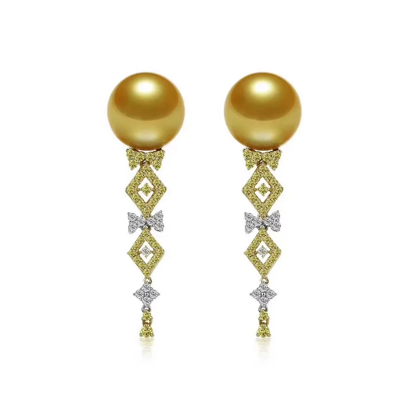 18k gold micro-set natural freshwater pearl and diamond earrings Jingzhanyi Jewelry Factory Manufacturing Pearl earrings custom
