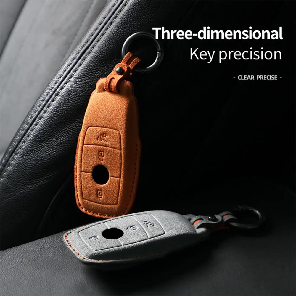 Car Key Accessories For Mercedes Benz C E S G Class GLC CLE CLA GLB GLS W177 W205 Fob Suede Leather Car Key Protection