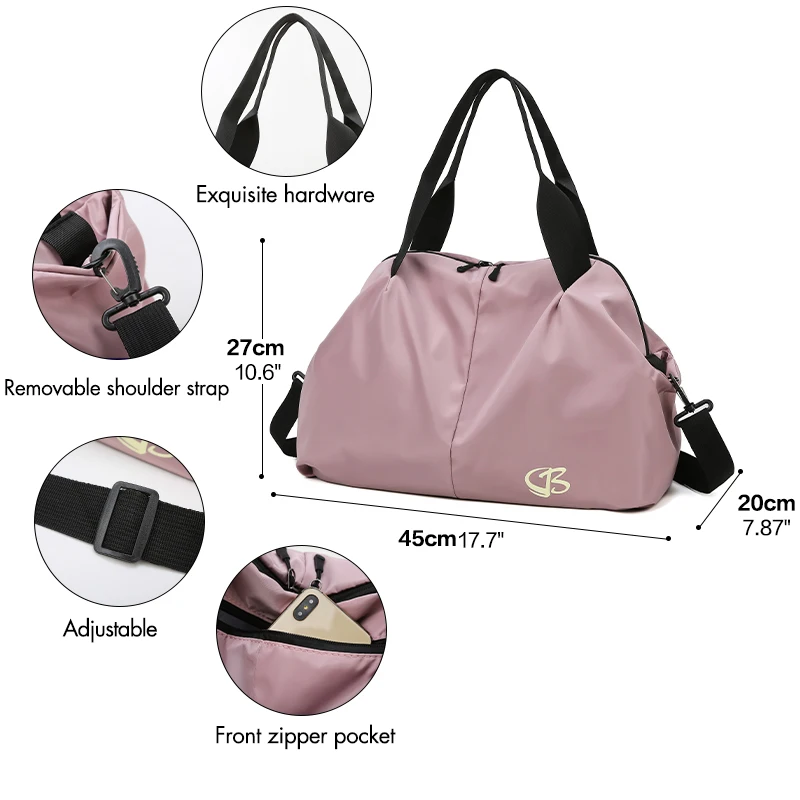 Amazon hot selling fashion Nylon Waterproof women Pink Weekend Gym Travel Bag tot Duffel bag with computer interlayer