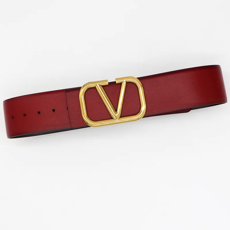 Luxury Brand High Quality Designer With Alloy Slide Buckle 7cm Wide Reversible V Letter Leather Belt