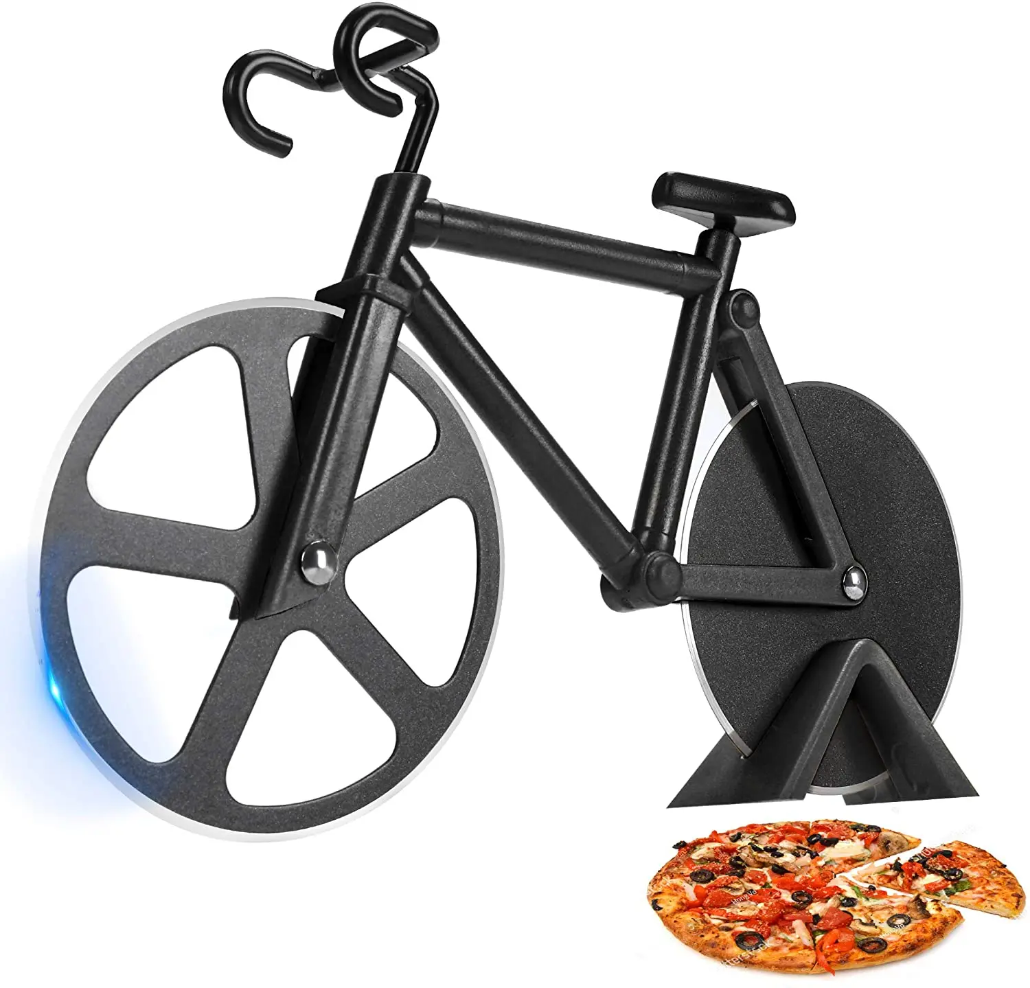 Bicycle Pizza Cutter Wheel Non-stick Bike Pizza Slicer Dual Stainless Steel Cutting Wheels With a Stand best for Pizza Lovers