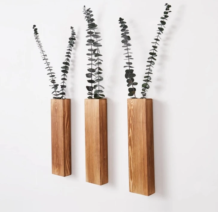 Modern Home Small Wall Planters Living Room Hanging Wooden Pocket Wall Vases for Dried Flowers