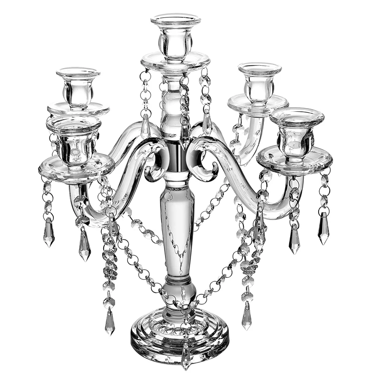 Shining  fashion  New Arrival Wedding Table Decoration Crystal Candlestick Crystal 5arms Candelabra