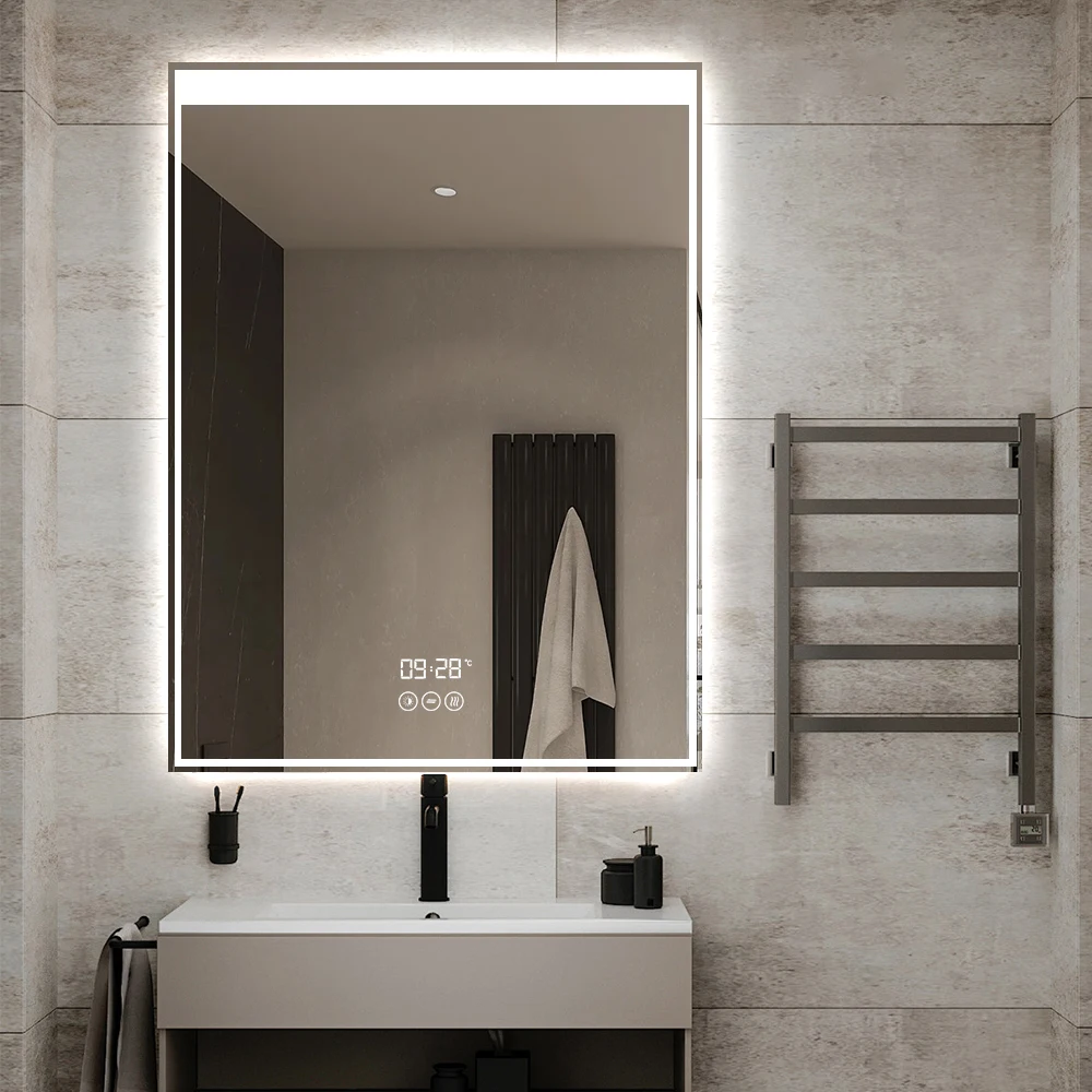 Stylish Design Rectangle Fog Removal Smart Led Mirror Custom Bathroom Mirror With Led Lights
