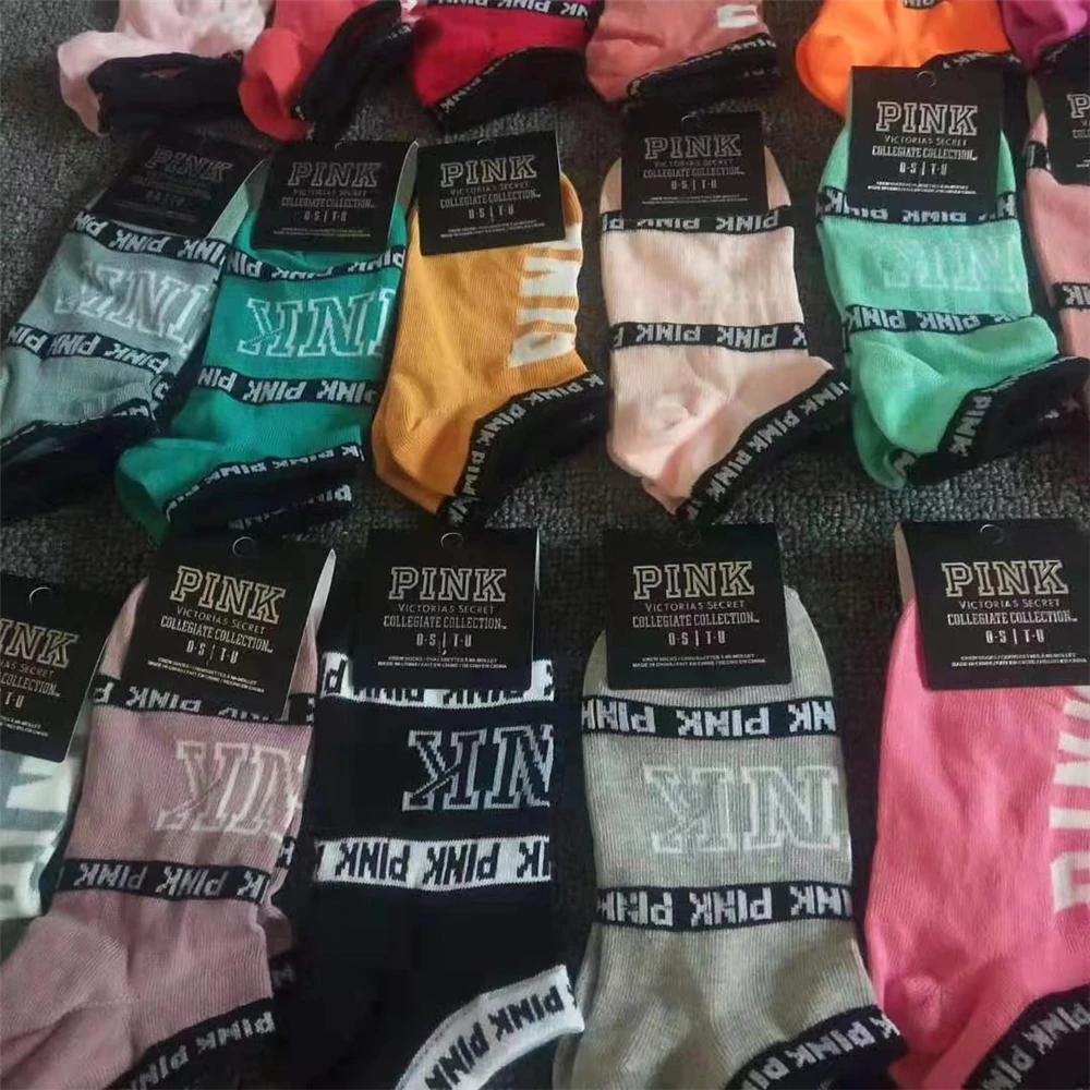 Multicolor color  Sport Cheerleaders Red pink Short Sock Girls Women Cotton Letter Skateboard Sneaker Pink Ankle Socks
