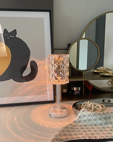 Living Room Housewarming Gift Romantic LED Rose Diam Touch Lamps Crystal Table Lamp RGB Color Changing Night Light