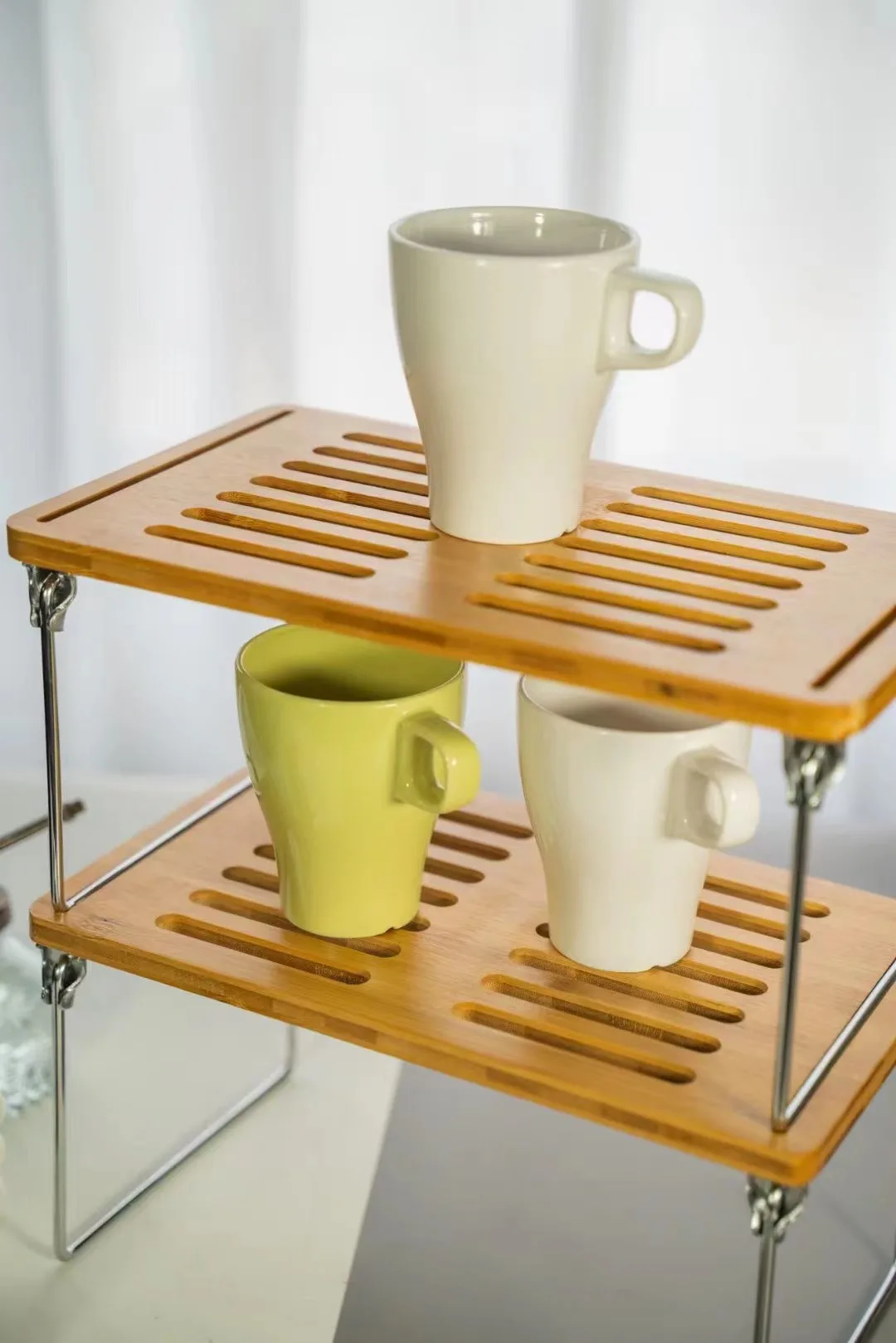 Tableware Holder Kitchen Storage Organizer Shelves Bowl Dish Drying Rack Drain Plate Rack Bamboo 2-Tier Dish Racks