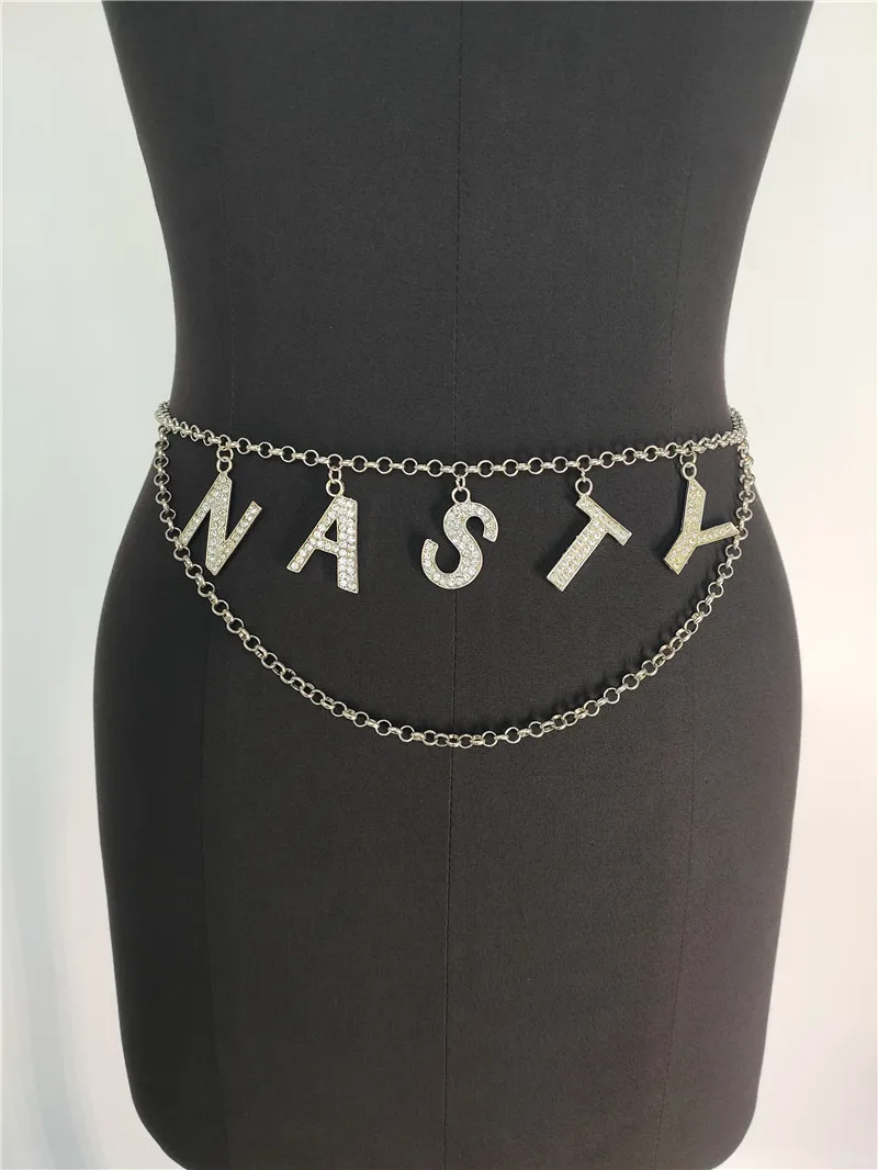 Women Body Chain Jewelry Handmade Sexy Rhinestone Trending Words DIY Letter Waist Chain Belt
