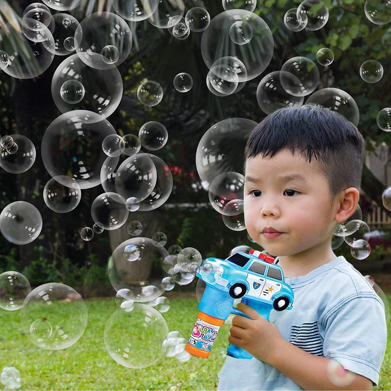 Bubble Machine Blower Gun Fire And Police Set, Flashing Light And Sound Shooter Blasters