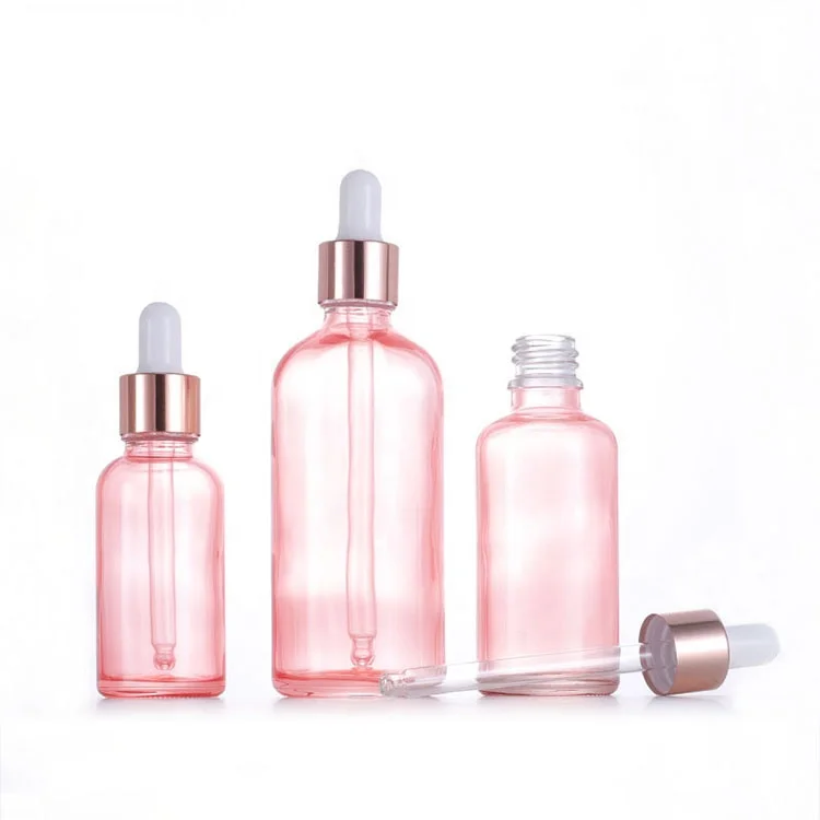 Alibaba hot selling custom size pink glass dropper bottle with delicate gift box