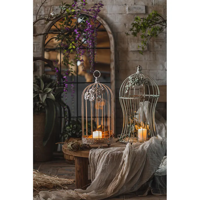 Handmade Design Antique Candelabra Birdcage Style Lantern Luxury Candles Holder Vintage Decorative Centerpieces Iron Candlestick