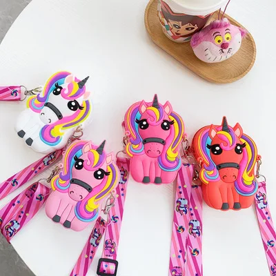 New arrival girl storage silicone bags new crossbody change bag for kids bag unicorn students coin purses
