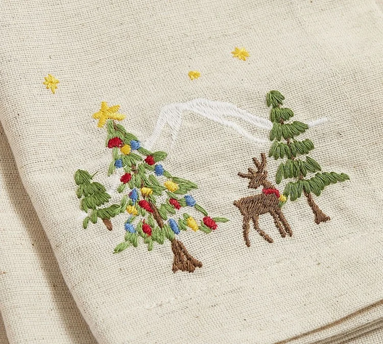 Event Dining Table Hand Embroidery 100% Flax Linen Christmas Napkins Cloth