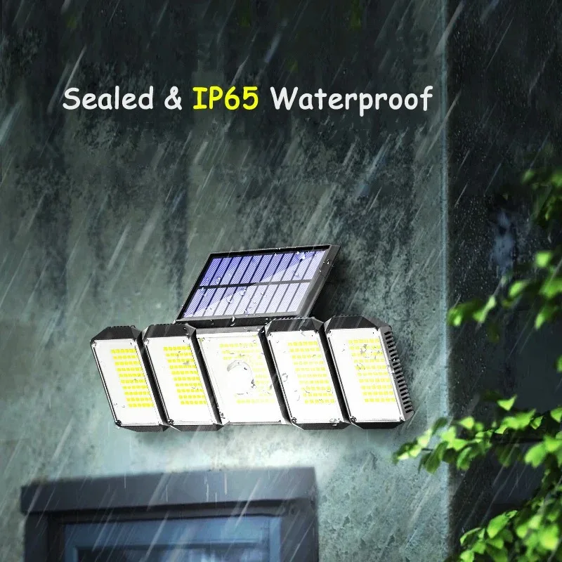 Outdoor Solar Lights 5 Adjustable Heads 300 LED Motion Sensor Lights Cordless Wide Lighting Coverage Spotlight IP65 Waterproof