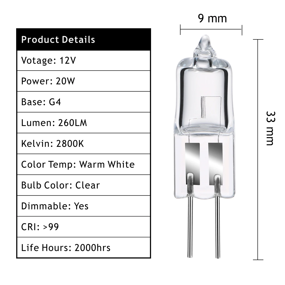 Dimmable Puck Light Landscape Lighting  Kitchen Range Hood Vent 2800k Bulb G4 12V 20W L20 halogen bulb