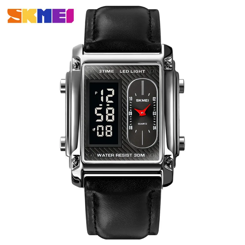 Promotion Skmei Rose Gold Rectangle Display Sunday Date Double Split Screen Stripe Digital Sports Watch Personalized Trend