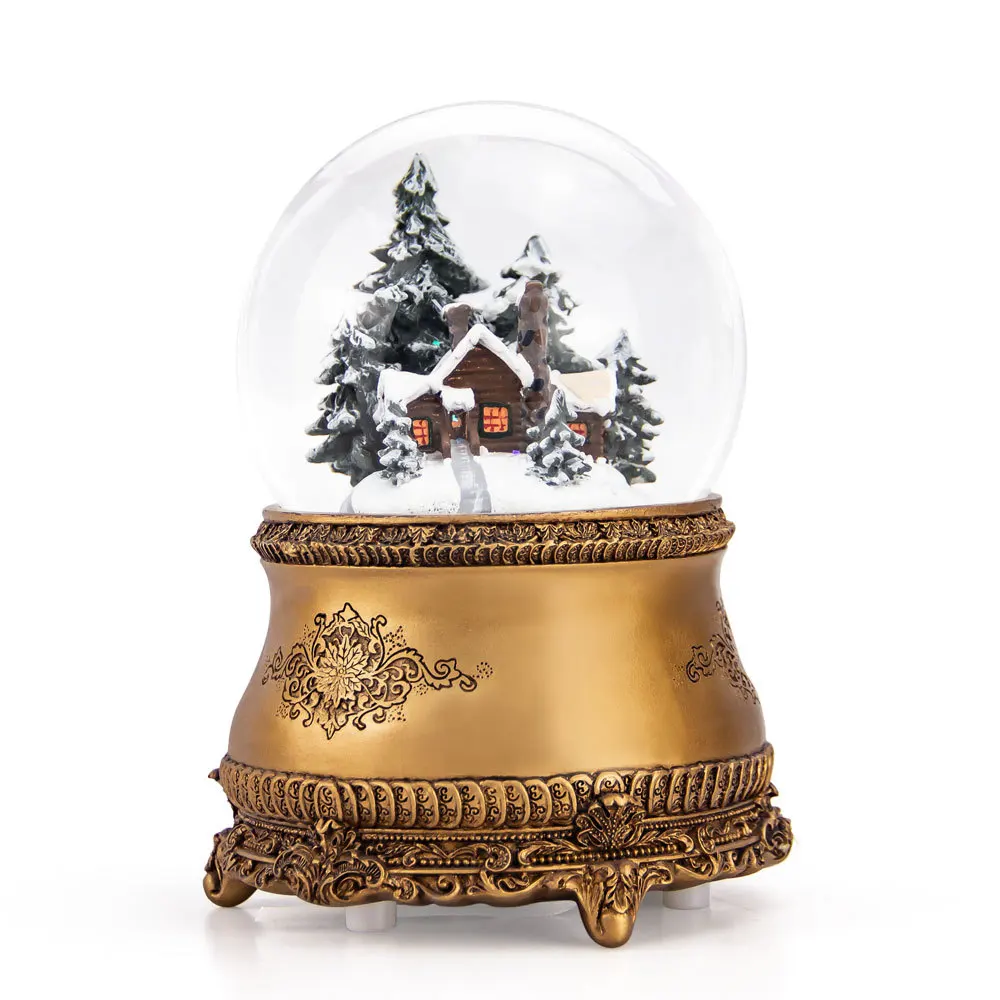 Christmas decoration water globe snowflake ball pine tree snow scenery character modeling resin music snow globe