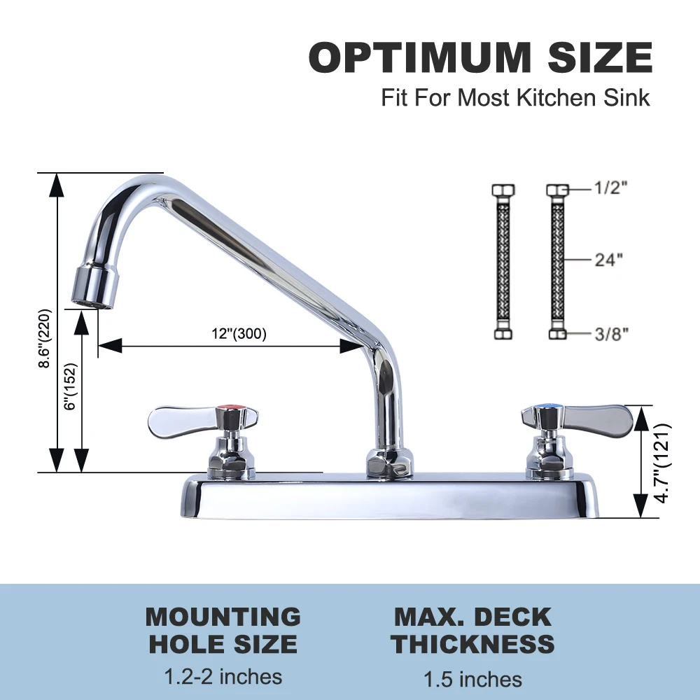 8 Inch Centerset Deck Mount Kitchen Faucet for Restaurant Compartment Sink,Polish Chrome Dual Handle Utility Sink Faucet