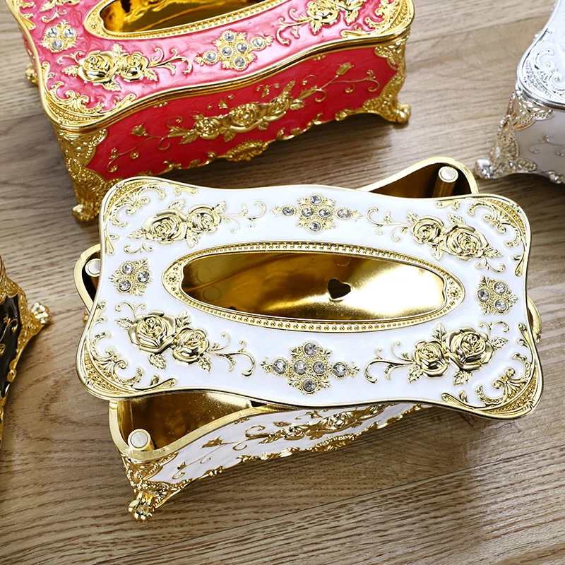 Luxury European Style Home Office Bar Desktop Tissue Rack Rose Tissue Box
