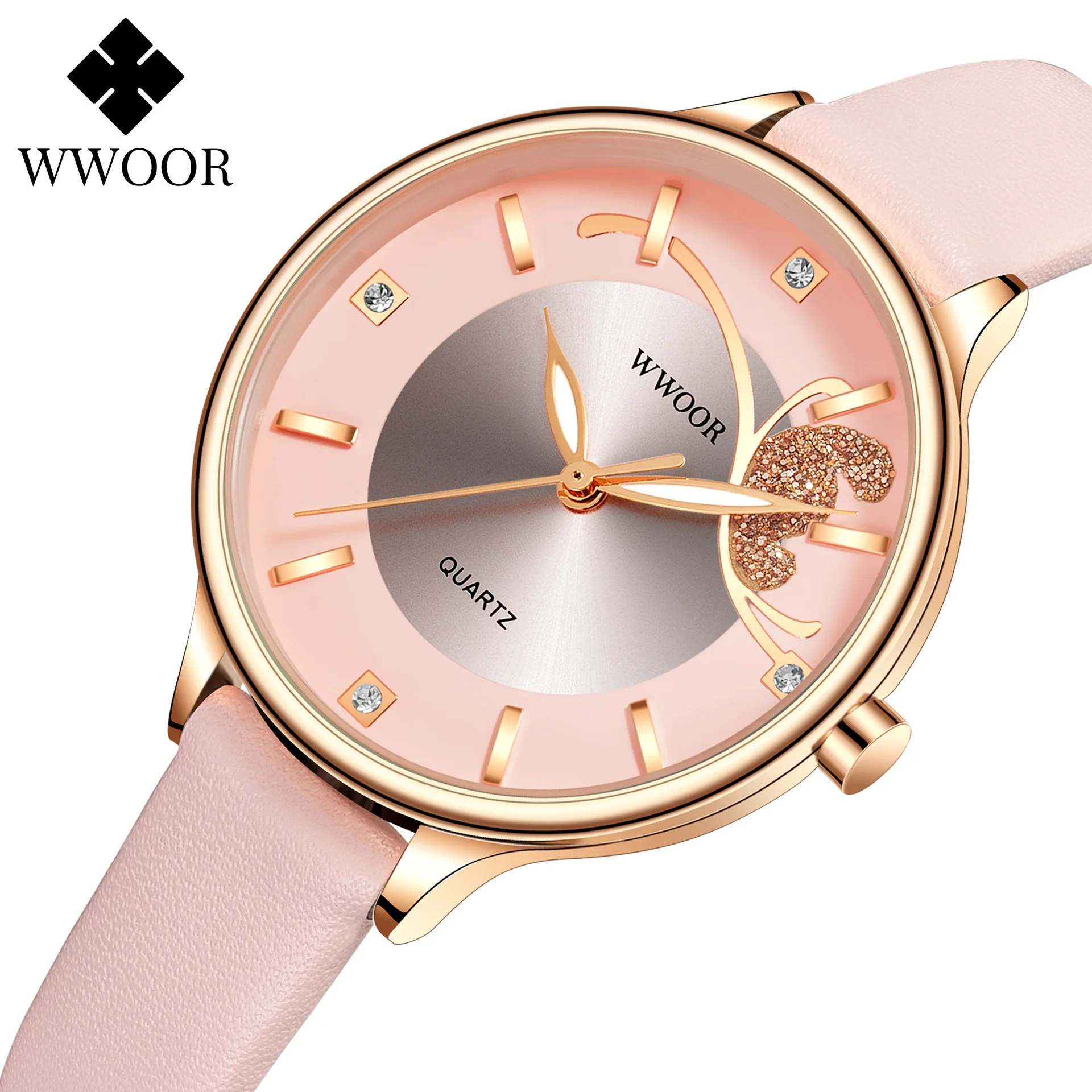 WWOOR New Style WWOOR Women Watches Luxury Brand lady Fashion Quartz Ladies Rhinestone Dress Watch purple Steel Mesh Band Clock