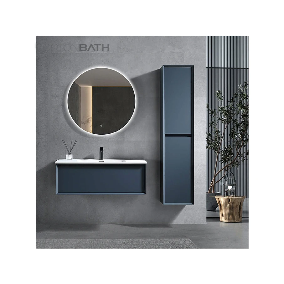 ORTONBATH Wall Mounted Plywood pvc Bathroom Vanity with Sink Combo Top Basin side Cabinet Hanging Bath Cabinet w/Resin Sin