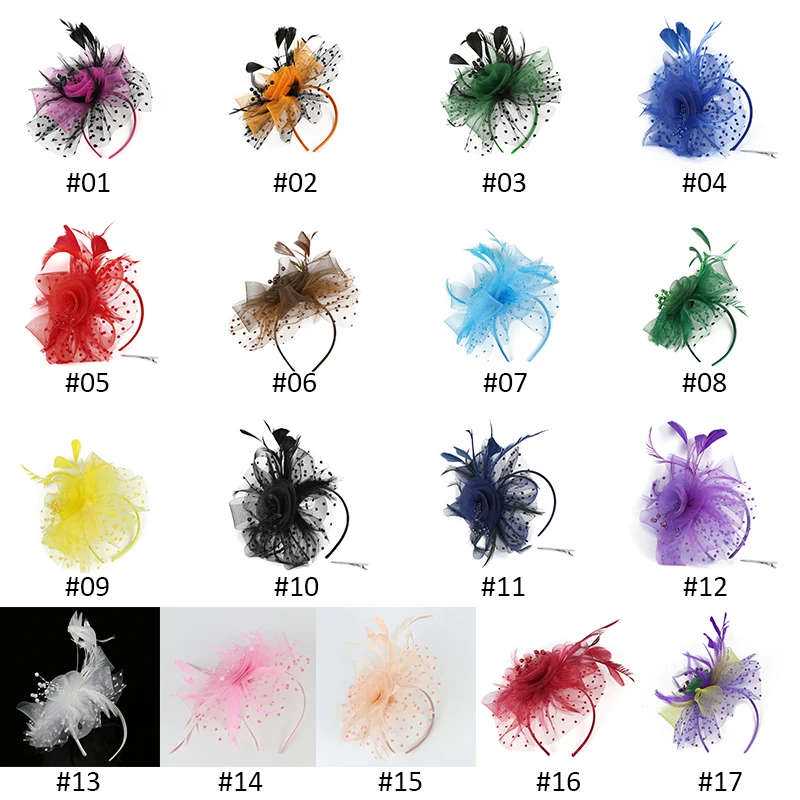 Hot Sale Tea Party Headwear Fascinator Hats headdress Flower Mesh Ribbons Feathers on a Headband and Clip