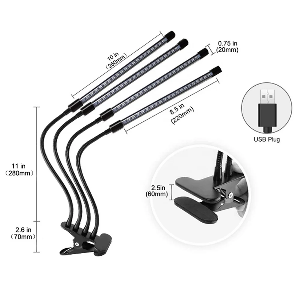 4 Head Clip Led Grow Light Full Spectrum Dimmable Phytolamp For Plants Full Spectrum Phyto Growth Lamp Mini Plant Grow Light