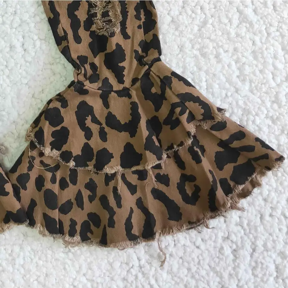 New Arrival Double Flares Bell Bottom Leopard Pants Jeans Adjustable Belt with Button Children Jeans Denim Pants NO MOQ