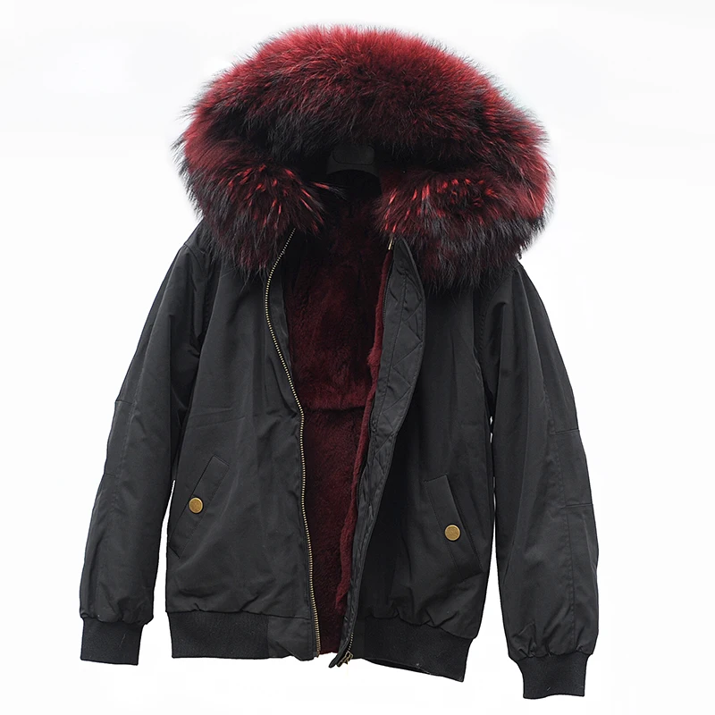 CX-G-P-06N Winter Warm Rex Rabbit Fur Lined Bomber Jacket Women