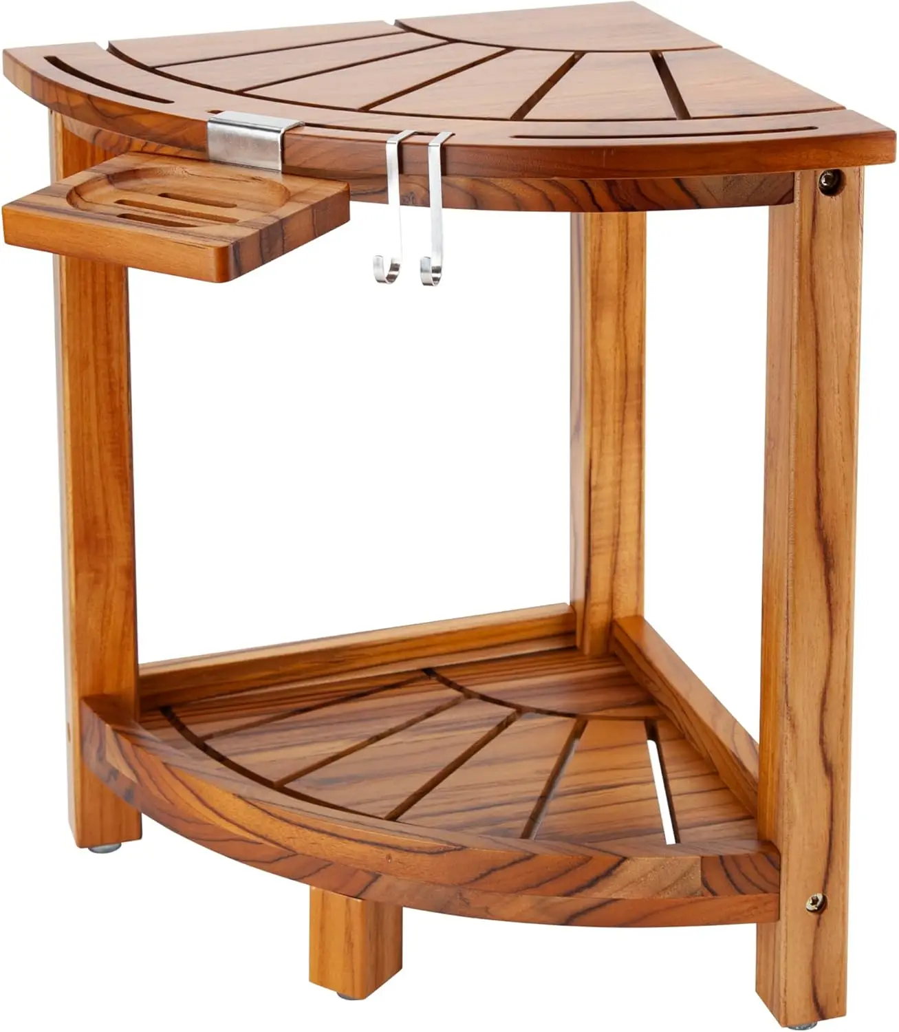 Corner Nightstand Beside Table  Portable Teak Shower Stool Bathroom Seat and Foot Rest with Storage Shelf and Soap Dish